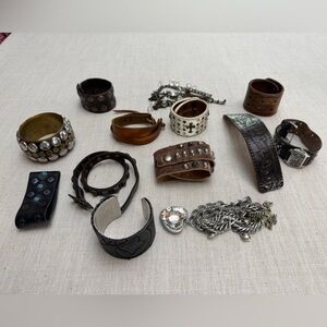 Mixed Leather and Metal Bracelet Lot with Studs and Chains